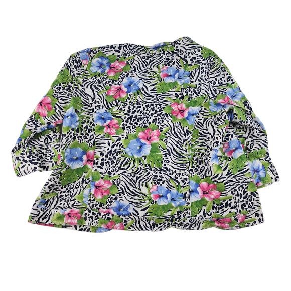 Vintage Hawaiian Cardigan Womens PL Large Petite 100% Linin Hibiscus Zebra Print - Picture 4 of 16